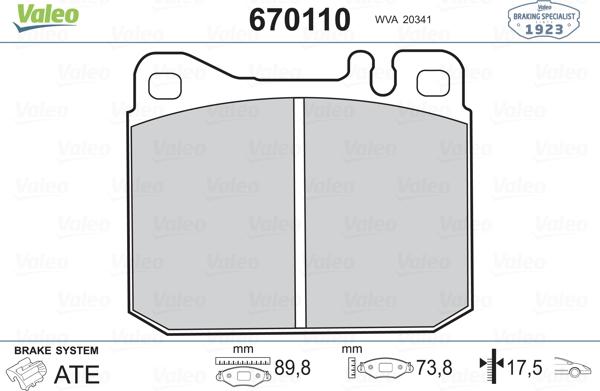 Valeo 670110 - Bremžu uzliku kompl., Disku bremzes autospares.lv