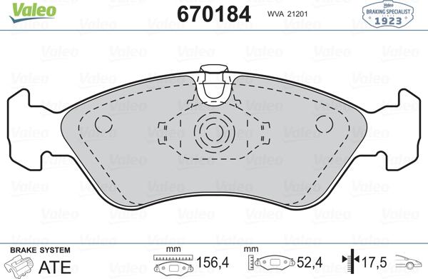 Valeo 670184 - Brake Pad Set, disc brake www.autospares.lv