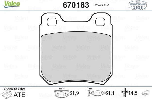 Valeo 670183 - Тормозные колодки, дисковые, комплект www.autospares.lv