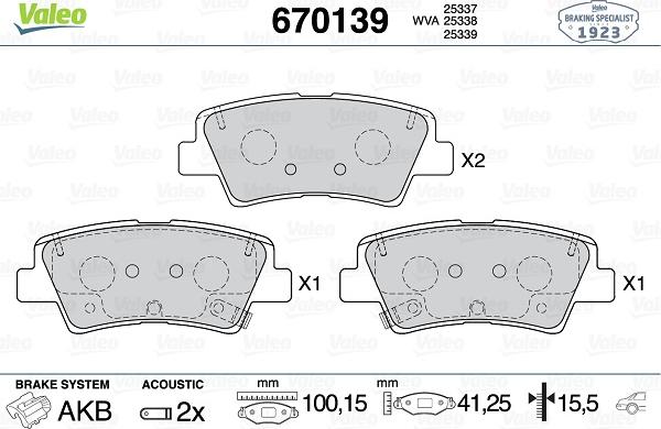 Valeo 670139 - Bremžu uzliku kompl., Disku bremzes www.autospares.lv