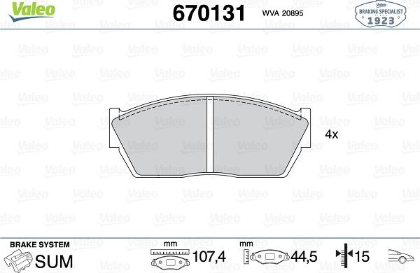 Valeo 670131 - Brake Pad Set, disc brake www.autospares.lv