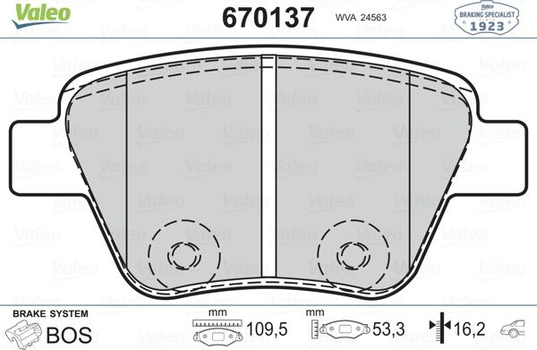 Valeo 670137 - Тормозные колодки, дисковые, комплект www.autospares.lv