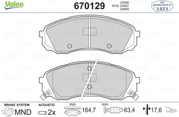 Valeo 670129 - Bremžu uzliku kompl., Disku bremzes www.autospares.lv