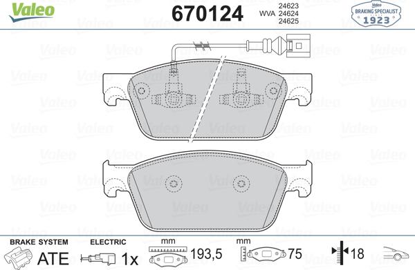 Valeo 670124 - Bremžu uzliku kompl., Disku bremzes www.autospares.lv