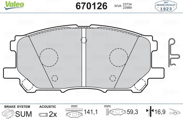 Valeo 670126 - Bremžu uzliku kompl., Disku bremzes www.autospares.lv