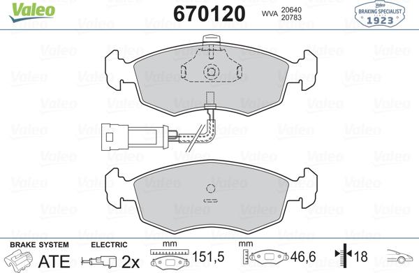 Valeo 670120 - Тормозные колодки, дисковые, комплект www.autospares.lv