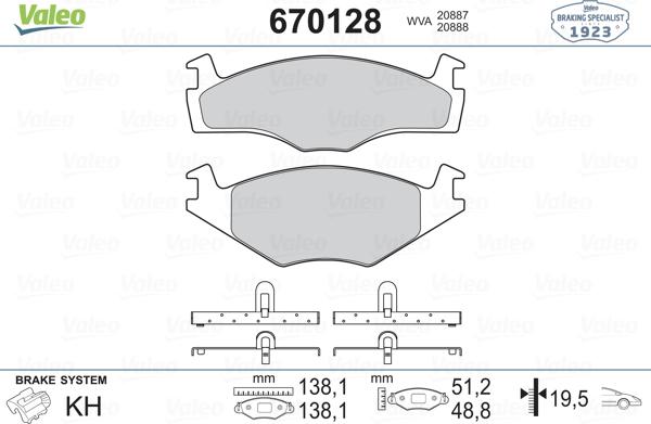 Valeo 670128 - Тормозные колодки, дисковые, комплект www.autospares.lv