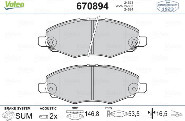 Valeo 670894 - Bremžu uzliku kompl., Disku bremzes autospares.lv