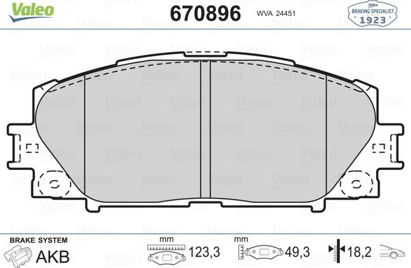 Valeo 670896 - Тормозные колодки, дисковые, комплект www.autospares.lv