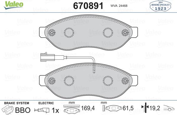 Valeo 670891 - Bremžu uzliku kompl., Disku bremzes autospares.lv