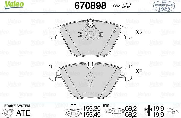 Valeo 670898 - Brake Pad Set, disc brake www.autospares.lv