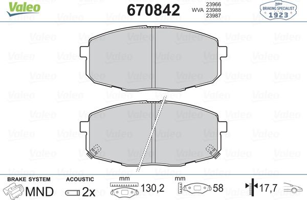 Valeo 670842 - Bremžu uzliku kompl., Disku bremzes autospares.lv