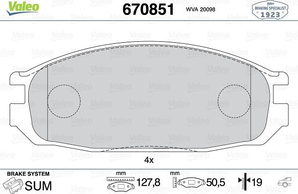 Valeo 670851 - Bremžu uzliku kompl., Disku bremzes www.autospares.lv