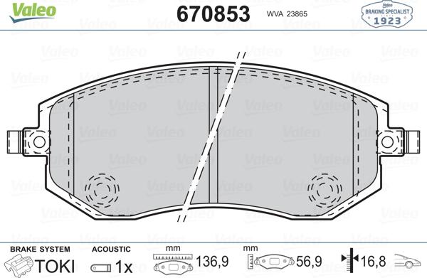 Valeo 670853 - Brake Pad Set, disc brake www.autospares.lv