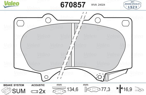 Valeo 670857 - Тормозные колодки, дисковые, комплект www.autospares.lv