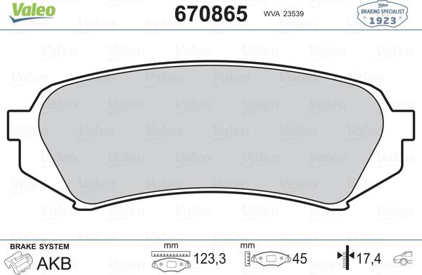 Valeo 670865 - Brake Pad Set, disc brake www.autospares.lv