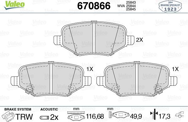 Valeo 670866 - Bremžu uzliku kompl., Disku bremzes www.autospares.lv