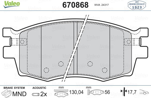 Valeo 670868 - Bremžu uzliku kompl., Disku bremzes www.autospares.lv