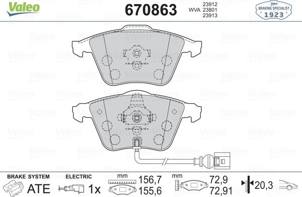 Valeo 670863 - Тормозные колодки, дисковые, комплект www.autospares.lv