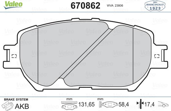 Valeo 670862 - Brake Pad Set, disc brake www.autospares.lv