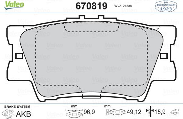 Valeo 670819 - Bremžu uzliku kompl., Disku bremzes www.autospares.lv