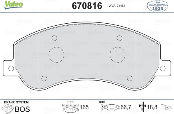 Valeo 670816 - Bremžu uzliku kompl., Disku bremzes www.autospares.lv