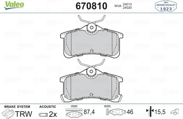 Valeo 670810 - Brake Pad Set, disc brake www.autospares.lv