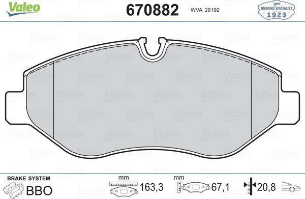 Valeo 670882 - Bremžu uzliku kompl., Disku bremzes autospares.lv