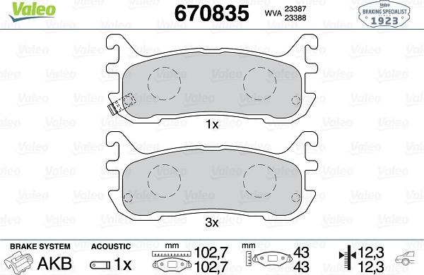 Valeo 670835 - Bremžu uzliku kompl., Disku bremzes www.autospares.lv