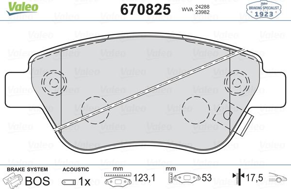 Valeo 670825 - Тормозные колодки, дисковые, комплект www.autospares.lv