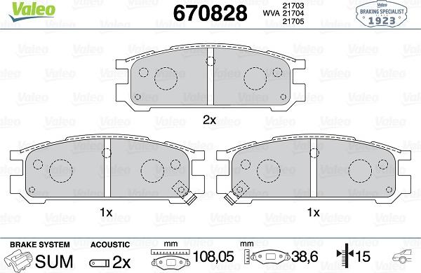 Valeo 670828 - Bremžu uzliku kompl., Disku bremzes www.autospares.lv