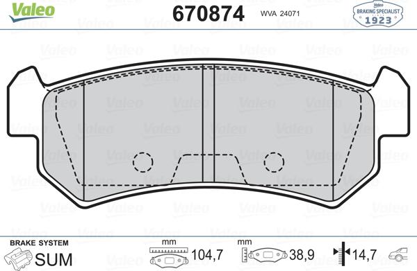 Valeo 670874 - Bremžu uzliku kompl., Disku bremzes autospares.lv