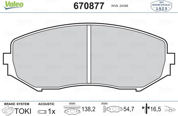 Valeo 670877 - Тормозные колодки, дисковые, комплект www.autospares.lv