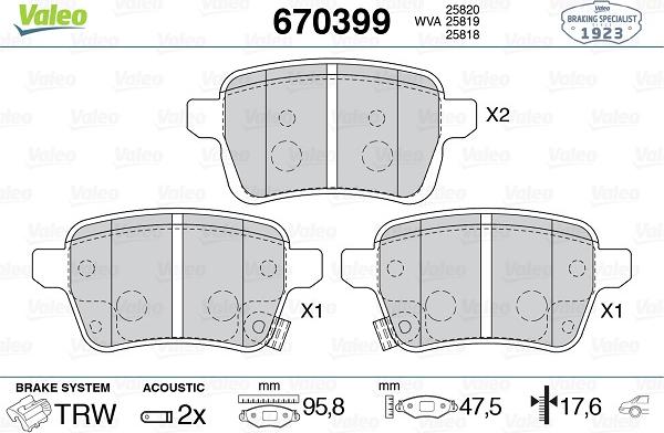 Valeo 670399 - Bremžu uzliku kompl., Disku bremzes www.autospares.lv