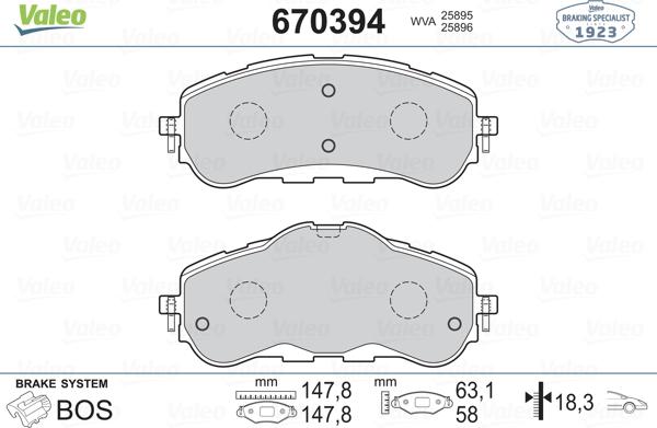 Valeo 670394 - Bremžu uzliku kompl., Disku bremzes www.autospares.lv