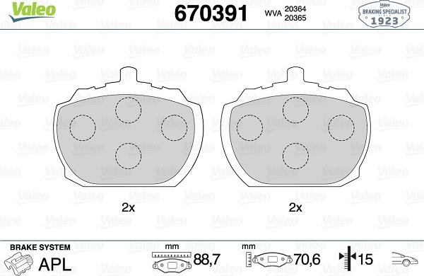 Valeo 670391 - Bremžu uzliku kompl., Disku bremzes www.autospares.lv