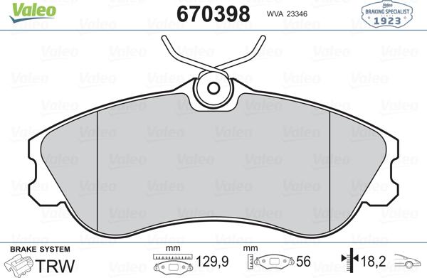 Valeo 670398 - Bremžu uzliku kompl., Disku bremzes autospares.lv