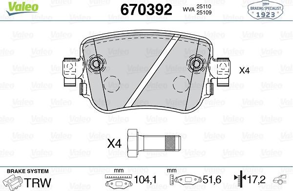 Valeo 670392 - Bremžu uzliku kompl., Disku bremzes autospares.lv