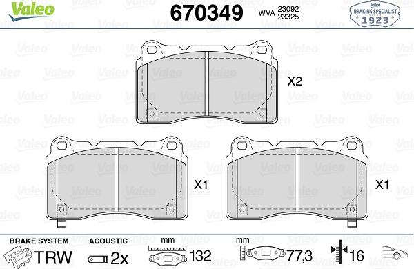 Valeo 670349 - Bremžu uzliku kompl., Disku bremzes www.autospares.lv