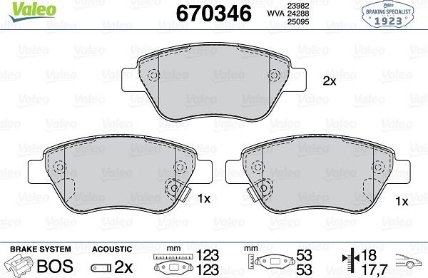 Valeo 670346 - Тормозные колодки, дисковые, комплект www.autospares.lv