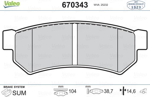 Valeo 670343 - Bremžu uzliku kompl., Disku bremzes www.autospares.lv