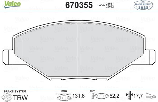 Valeo 670355 - Bremžu uzliku kompl., Disku bremzes autospares.lv