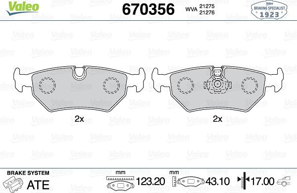 Valeo 670356 - Тормозные колодки, дисковые, комплект www.autospares.lv