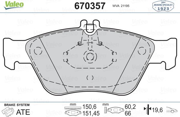 Valeo 670357 - Bremžu uzliku kompl., Disku bremzes www.autospares.lv