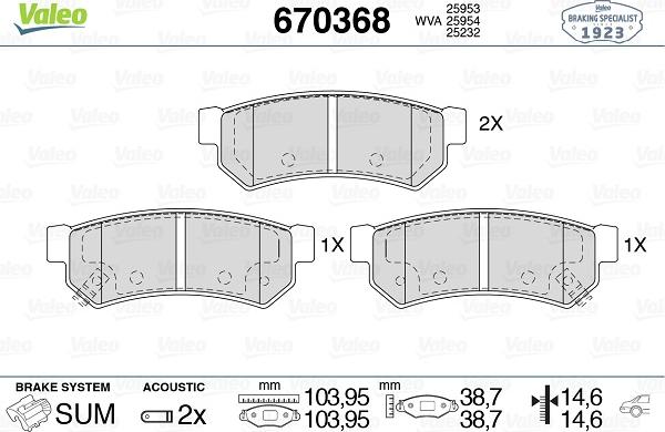 Valeo 670368 - Bremžu uzliku kompl., Disku bremzes www.autospares.lv