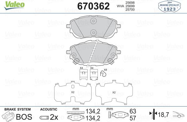 Valeo 670362 - Bremžu uzliku kompl., Disku bremzes www.autospares.lv