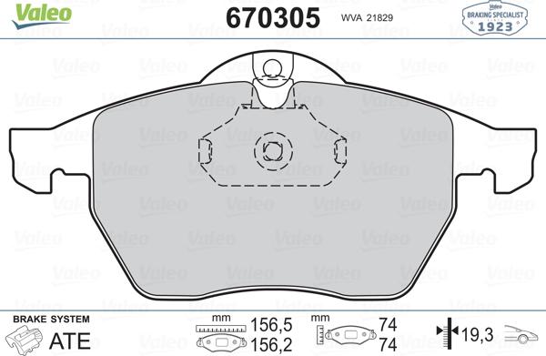 Valeo 670305 - Brake Pad Set, disc brake www.autospares.lv