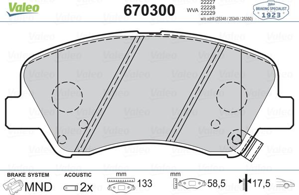 Valeo 670300 - Тормозные колодки, дисковые, комплект www.autospares.lv