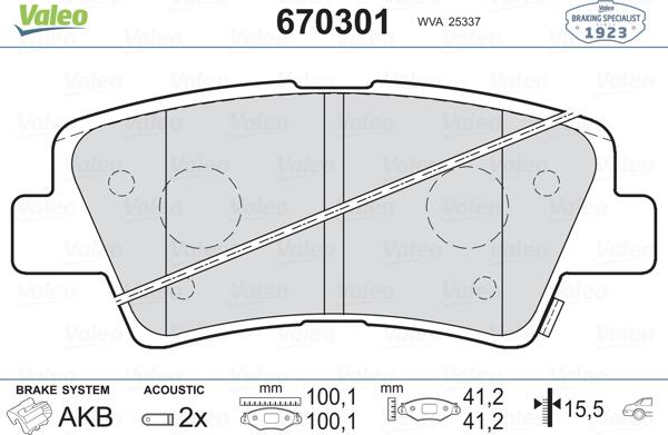 Valeo 670301 - Тормозные колодки, дисковые, комплект www.autospares.lv