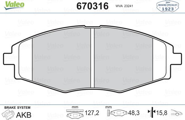 Valeo 670316 - Bremžu uzliku kompl., Disku bremzes www.autospares.lv